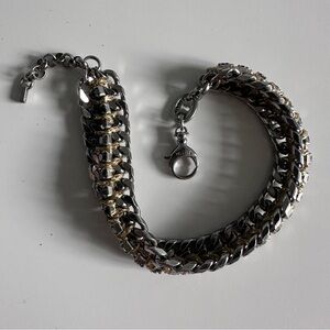 FOSSIL silver woven/braided stainless steel rhinestone bracelet